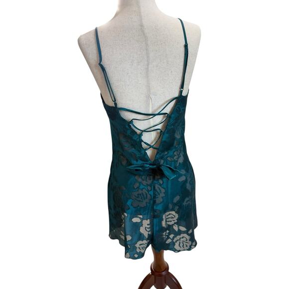 Victoria’s Secret Floral Sheer Slip Mini Babydoll Dress Lace Back Satin Bow Vtg - Picture 5 of 6